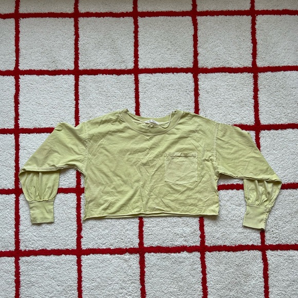 Free People Austin Washed Lime Green Long Sleeve Cropped Tee - Picture 2 of 13